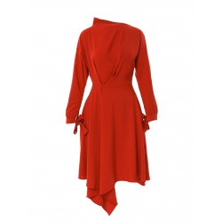 Red dress with long sleeves and asymmetric cut Larisa Dragna