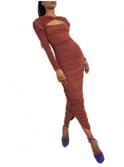 Brown viscose dress with creases Concepto