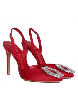 Red shoes with crystal brooch Ginissima