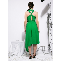 Green dress with asymmetric neckline Larisa Dragna