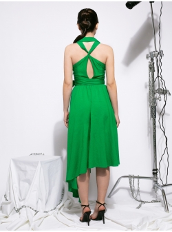 Green dress with asymmetric neckline Larisa Dragna
