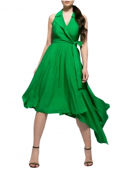 Green dress with asymmetric neckline Larisa Dragna