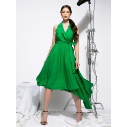 Green dress with asymmetric neckline Larisa Dragna