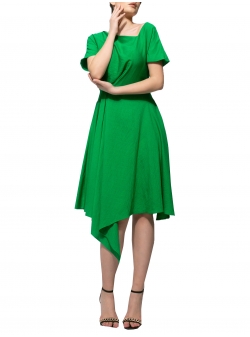 Green viscose dress with asymmetric finish Larisa Dragna