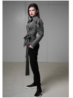 Grey cotton shirt with oversized shoulders Florentina Giol