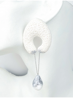 Cercei Coral White Silver Big Drop Maria Filipescu