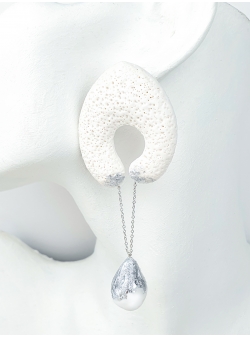 Earrings Coral White Silver Big Drop Maria Filipescu