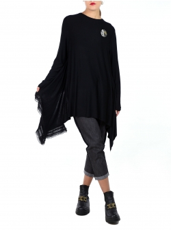 Black cotton blouse with frills Una-i Luna