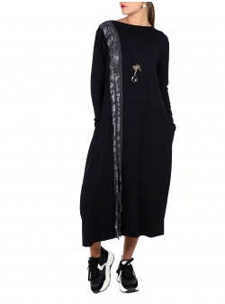 Black cotton dress with panel Una-i Luna