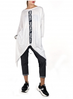 White asymmetric blouse with print Una-i Luna