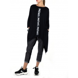 Black asymmetric cotton blouse with print Una-i Luna