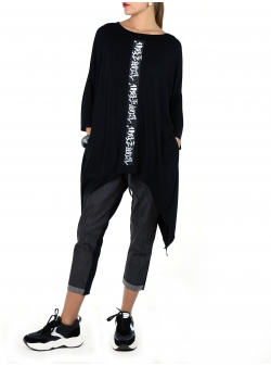 Black asymmetric cotton blouse with print Una-i Luna