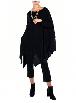 Black asymmetric blouse with pleats Una-i Luna