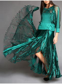 Green laser cut maxi skirt Silvia Serban