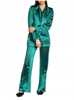 Costum verde cu taieturi laser Silvia Serban