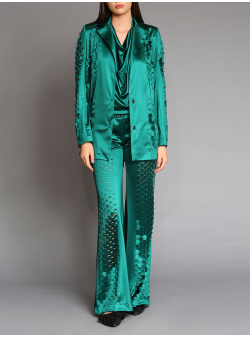 Green suit with laser cuts Silvia Serban