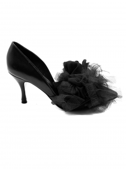 Leather shoes with panels Tulle Pumps Meekee