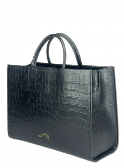 Black croco leather bag Ava L Caresta