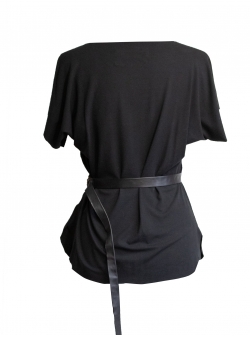 Tricou negru cu aplicatii din piele ecologica Edita Lupea