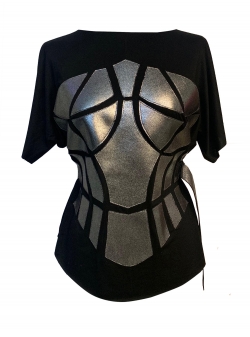 Black t-shirt with silver leather corset panels Edita Lupea