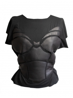 Black t-shirt with leather corset inserts Edita Lupea