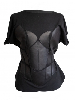Black t-shirt with leather corset panels Edita Lupea