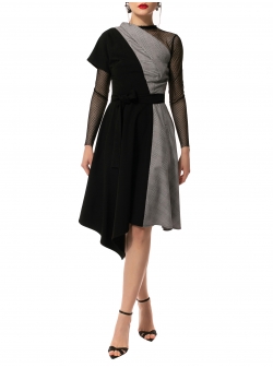 Black asymmetric dress with tulle insertion Larisa Dragna