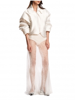 Jacheta alba din satin Chic Utility