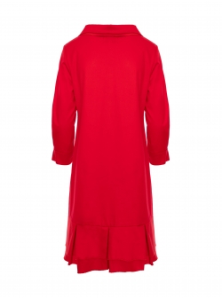 Rochie midi rosie cu volane Veron