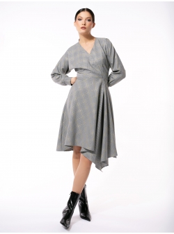 Rochie gri in carouri fine Larisa Dragna