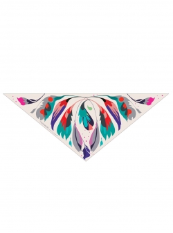 White riangle silk scarf Penele Pasarii de Foc Rozmarin Concept