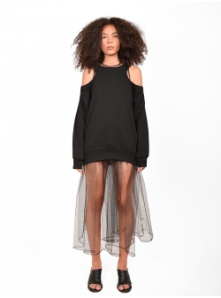 Hanorac negru cu spate decupat Saturn Ioana Ciolacu