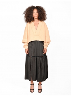 Hanorac bej din bumbac V-neck Ioana Ciolacu