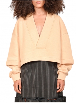 Hanorac bej din bumbac V-neck Ioana Ciolacu