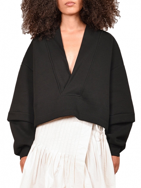 Black cotton sweatshirt V-neck Ioana Ciolacu