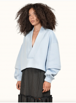 Hanorac bleu din bumbac V-neck Ioana Ciolacu