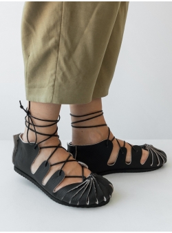 Black leather sandals Night Opinca