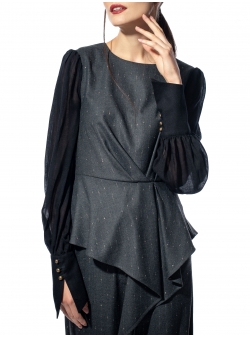 Grey wool blouse with veil sleeves Larisa Dragna