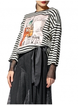 Bluza in dungi din bumbac cu imprimeu Larisa Dragna