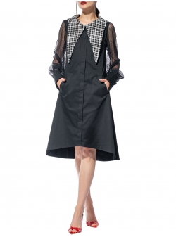 Black cotton dress with detachable collar Larisa Dragna