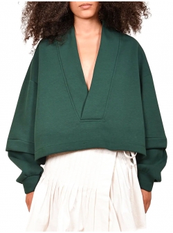 Hanorac verde din bumbac V-neck Ioana Ciolacu