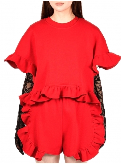 Bluza din bumbac cu volane Red Peony Ioana Ciolacu