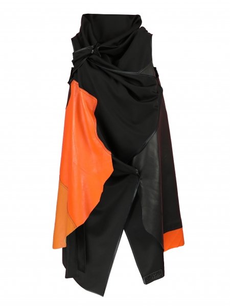 Black Leather Vest with Orange Insertion
