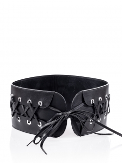 Black Leather Belt with Strings