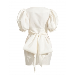 Courtney Ivory Mini Dress With Puffed Sleeves And Buttons