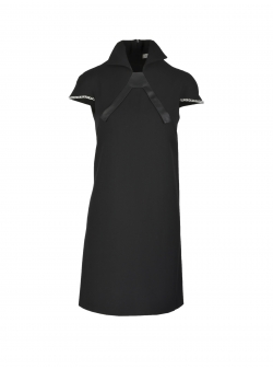 Rochie neagra cu maneci scurte si aplicatii metalice